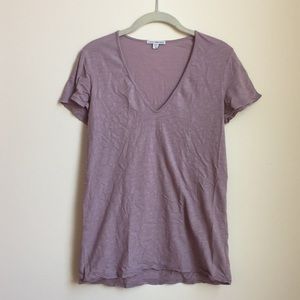 James Perse Slub Relaxed Deep V Tee Lilac Size 2